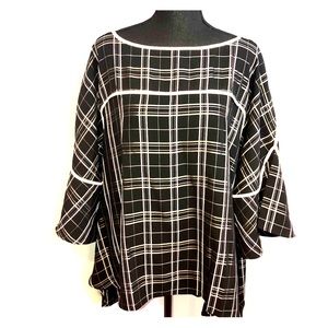 Calvin Klein Tunic Top Sz 2x Black and White Plaid